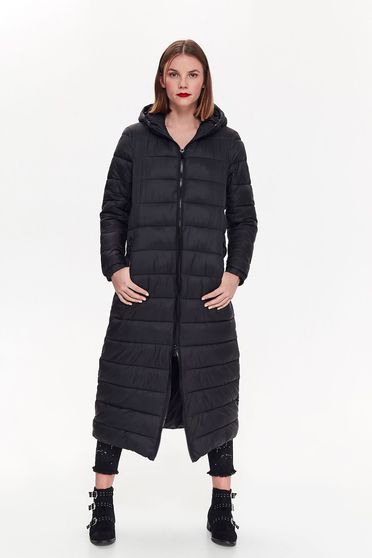 Geaca Top Secret neagra casual din fas cu gluga nedetasabila