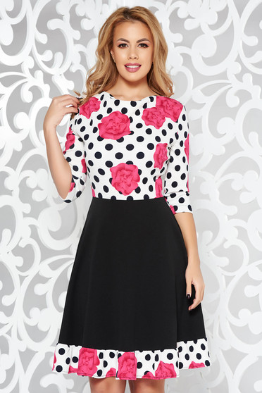 Rochie StarShinerS alba de zi in clos din material elastic cu maneci trei-sferturi
