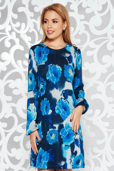 Rochie albastra StarShinerS de zi cu croi larg din material tricotat