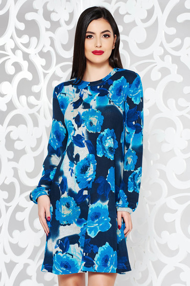 Rochie albastra StarShinerS de zi cu croi larg din material tricotat