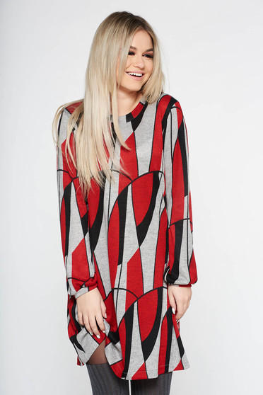 Rochie rosie StarShinerS de zi cu croi larg din material tricotat