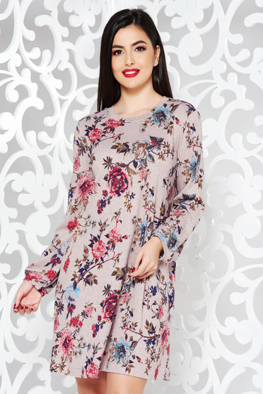 Rochie crem StarShinerS de zi cu croi larg din material tricotat