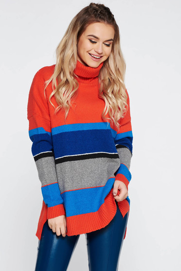Pulover Top Secret portocaliu casual cu croi larg din material tricotat