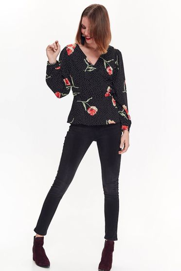 Bluza dama Top Secret neagra casual cu croi larg din material neelastic cu decolteu in v