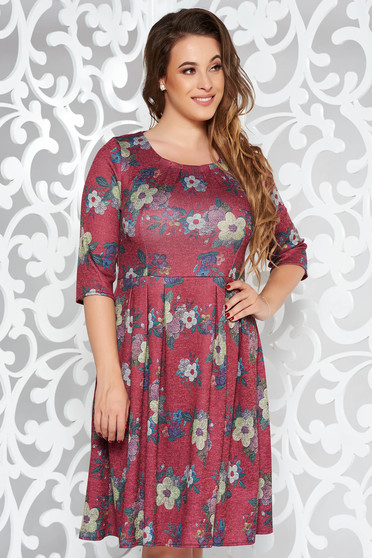 Rochie visinie de zi in clos din material tricotat cu imprimeuri florale