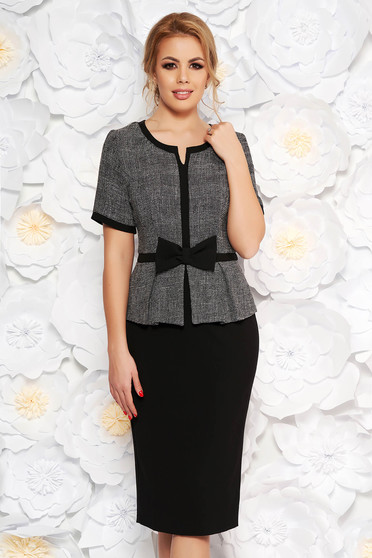 Rochie StarShinerS neagra office midi tip creion din stofa neelastica cu peplum