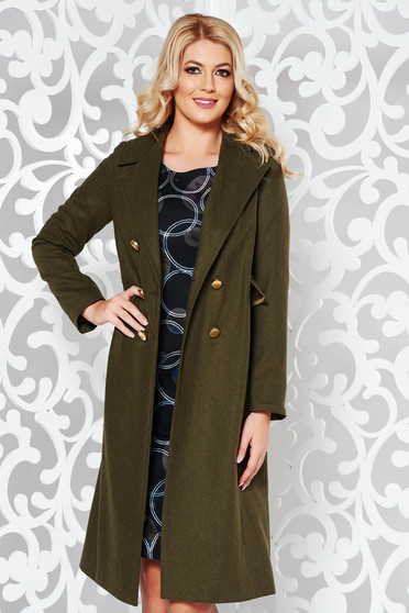 Palton StarShinerS verde-inchis casual cu un croi drept din stofa captusit pe interior