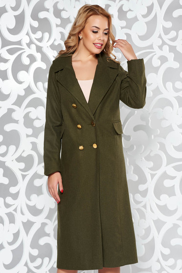 Palton StarShinerS verde-inchis casual cu un croi drept din stofa captusit pe interior