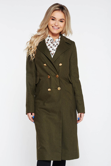 Palton StarShinerS verde-inchis casual cu un croi drept din stofa captusit pe interior
