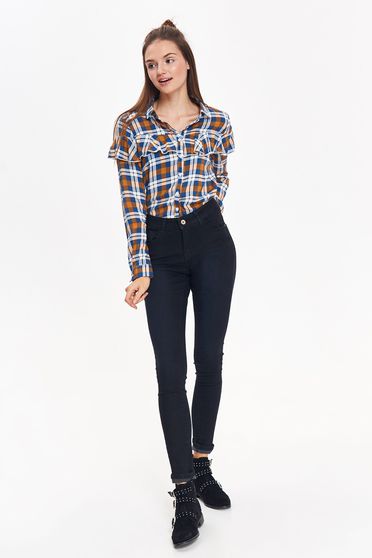Blugi Top Secret negri skinny casual cu talie medie din bumbac cu buzunare