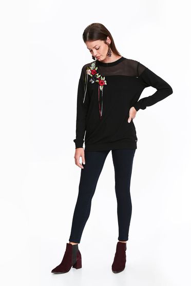 Bluza dama Top Secret neagra casual cu croi larg cu insertii de broderie