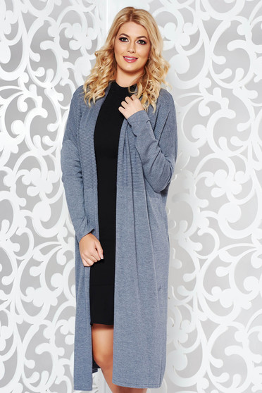 Cardigan SunShine gri casual cu croi larg din material tricotat moale cu maneci lungi