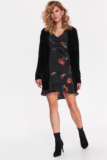 Cardigan Top Secret negru casual cu croi larg din material catifelat tricotat cu buzunare