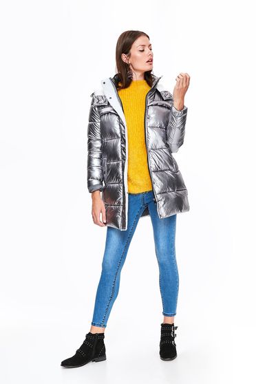 Geaca Top Secret argintie casual din fas cu aspect metalic captusita pe interior