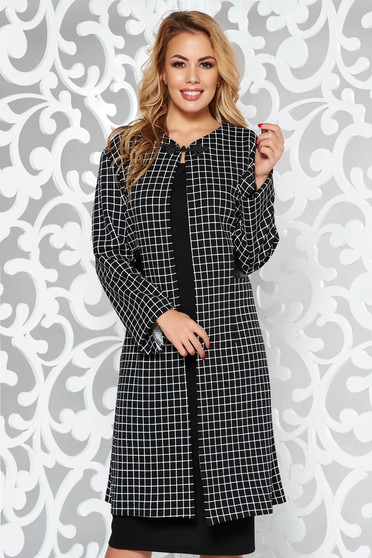 Compleu negru elegant din 2 piese cu rochie tip creion si sacou lung