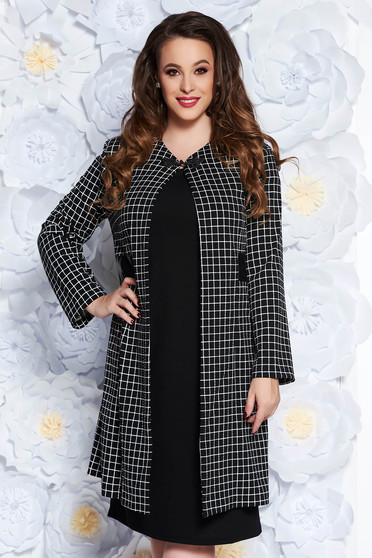 Compleu negru elegant din 2 piese cu rochie tip creion si sacou lung