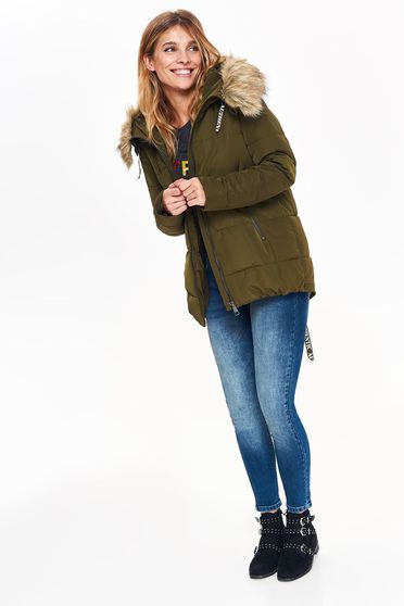 Geaca verde Top Secret casual din fas cu croi larg captusita pe interior