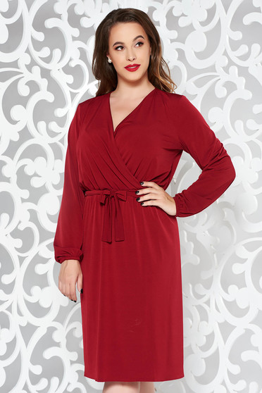 Rochie StarShinerS rosie eleganta din material fin la atingere cu elastic in talie accesorizata cu cordon