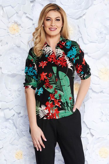 Camasa dama neagra casual cu croi larg fara nasturi din material vaporos