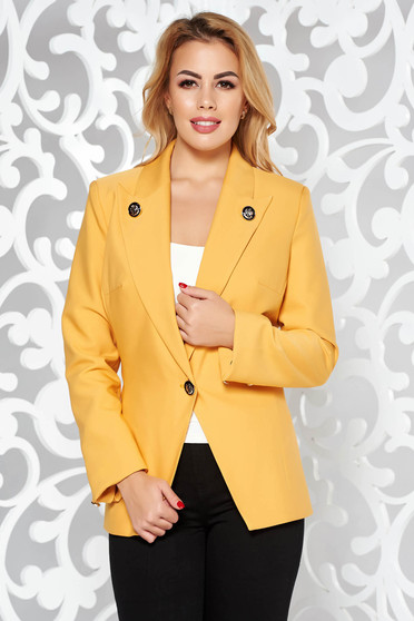 Sacou LaDonna mustariu office cambrat din stofa usor elastica captusit pe interior accesorizat cu nasturi