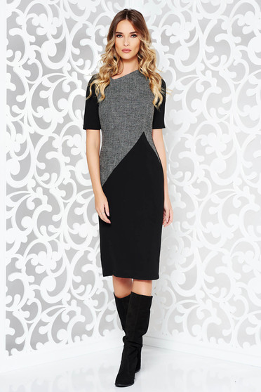 Rochie StarShinerS neagra office midi tip creion din stofa neelastica captusita pe interior