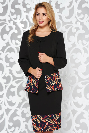 Compleu negru elegant din stofa usor elastica cu rochie tip creion si sacou cu un croi cambrat