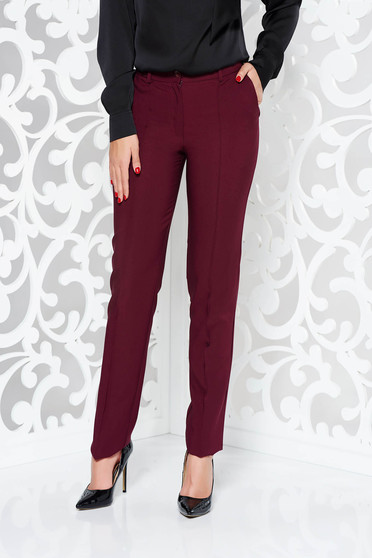 Pantaloni LaDonna visinii office conici din stofa usor elastica cu talie medie si buzunare