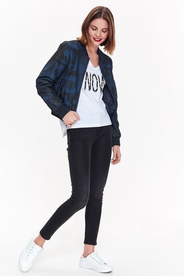 Geaca Top Secret albastra-inchis casual cu croi larg cu maneci lungi si buzunare