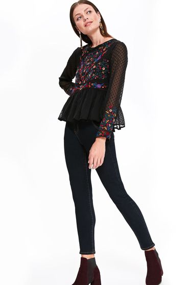 Bluza dama Top Secret neagra casual cu croi larg cu insertii de broderie