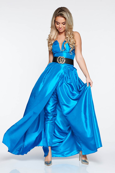 Set albastru din 2 piese cu pantaloni din material lucios cu accesoriu tip curea