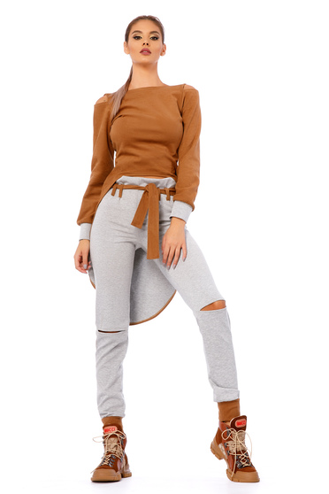 Set maro casual din 2 piese cu pantaloni din bumbac usor elastic din material catifelat