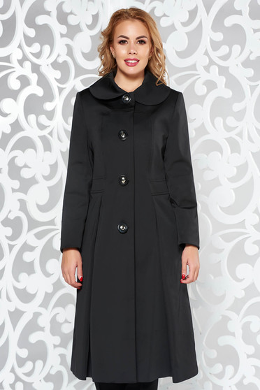 Trench negru elegant in clos din bumbac cu maneca lunga