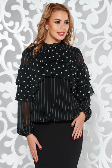 Bluza dama LaDonna neagra office cu croi larg din voal captusita pe interior cu volanase