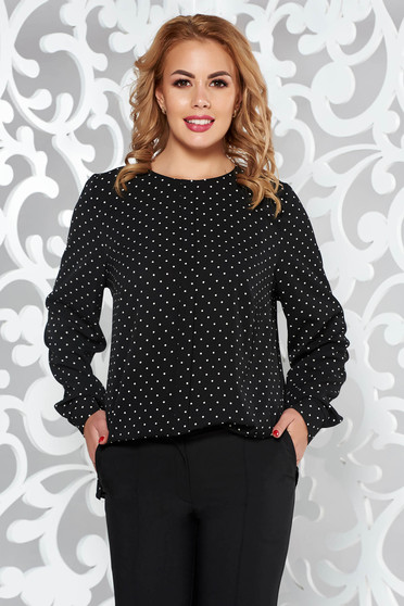 Bluza dama neagra office cu croi larg din material vaporos cu maneci lungi