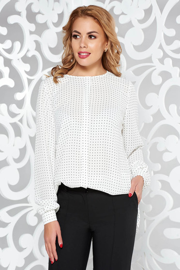 Bluza dama alba office cu croi larg din material vaporos cu maneci lungi