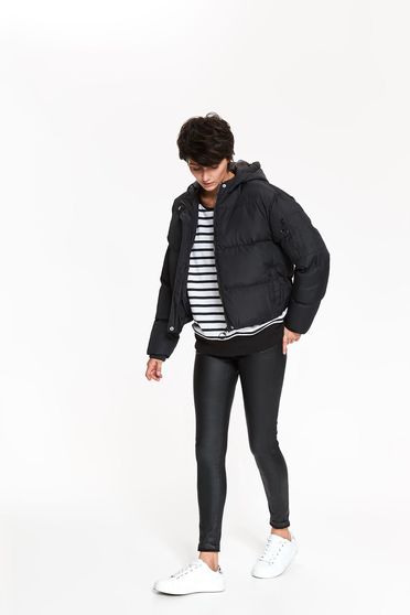 Geaca Top Secret neagra casual din fas captusita pe interior cu gluga nedetasabila