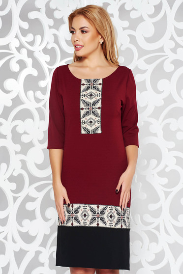 Rochie visinie office cu croi in A din material elastic cu maneci trei-sferturi