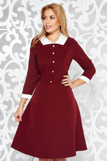 Rochie visinie office midi in clos din stofa subtire usor elastica captusita pe interior cu guler