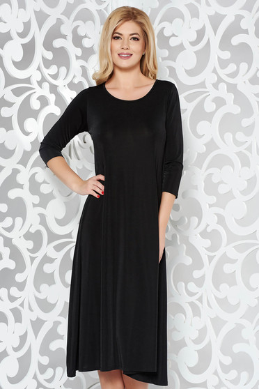 Rochie neagra casual cu croi larg din material fin la atingere cu maneca 3/4