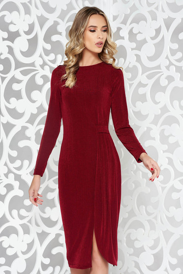 Rochie StarShinerS visinie de ocazie cu un croi mulat din material elastic cu maneca lunga
