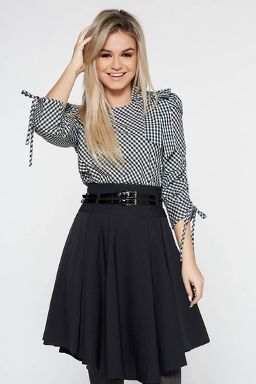 Bluza dama StarShinerS gri casual cu croi larg din bumbac neelastic in carouri accesorizata cu o fundita