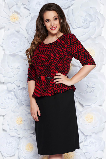 Rochie visinie eleganta tip creion cu peplum din stofa usor elastica accesorizata cu cordon