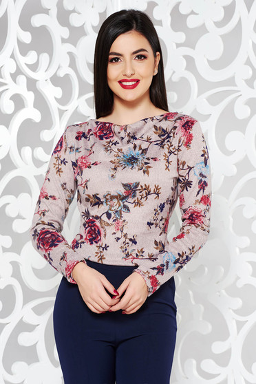 Pulover crem StarShinerS casual cu un croi mulat din material tricotat
