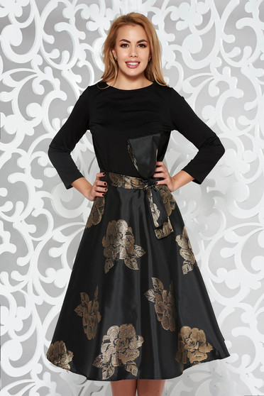 Rochie Artista aurie de ocazie midi in clos captusita pe interior accesorizata cu o fundita