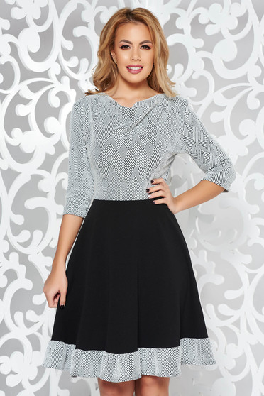 Rochie StarShinerS neagra de zi in clos din material elastic cu maneci trei-sferturi