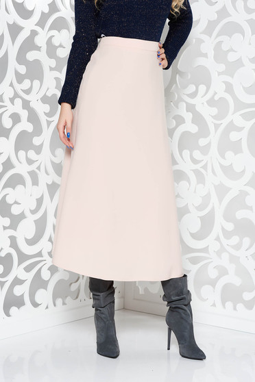 Fusta StarShinerS rosa office in clos din stofa subtire usor elastica cu talie inalta