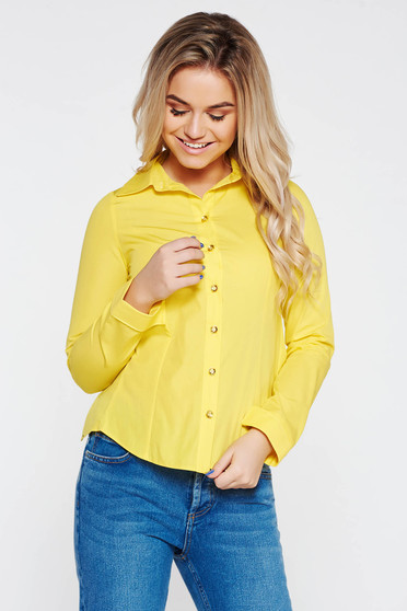Bluza dama StarShinerS galbena casual din bumbac cu spatele decupat