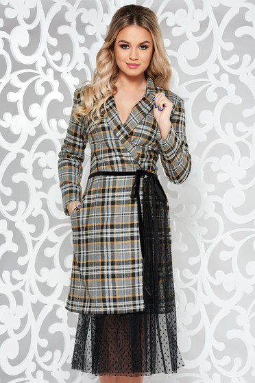 Rochie LaDonna gri de zi tip sacou din stofa neelastica in carouri