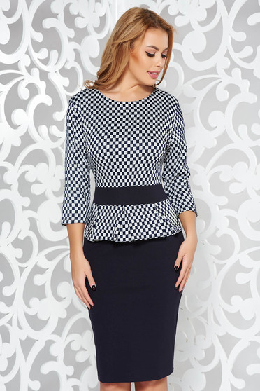 Rochie neagra office tip creion cu maneci trei-sferturi cu peplum