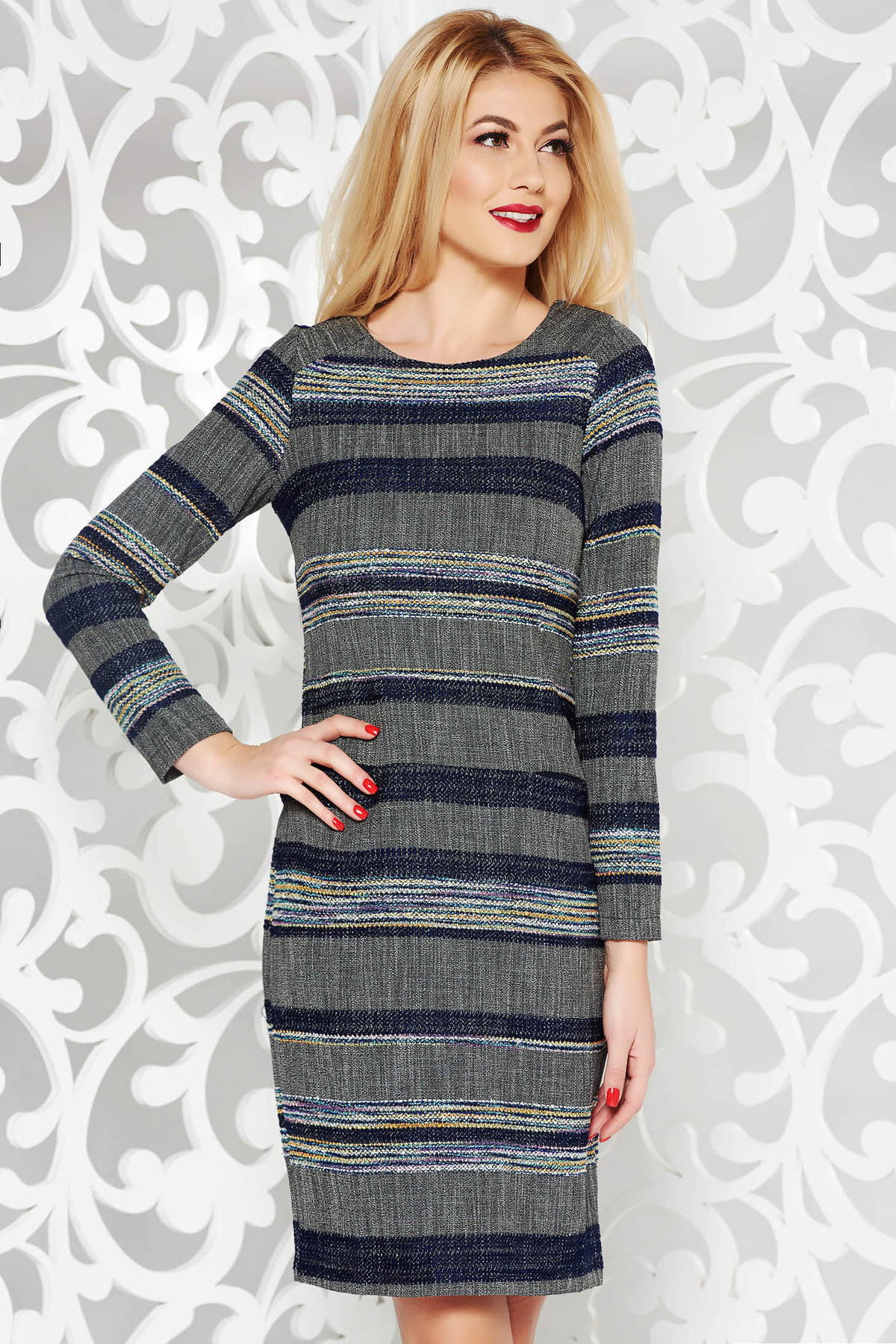 Rochie neagra de zi scurta din stofa neelastica cu buzunare